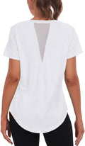 Women's Sports Shirt, Short Sleeve, Lightweight, Breathable, Functional Back Mesh Sports Tops, Round Neck, Long Sports Top, Suitable for Fitness, Running Shirt, Yoga, White, Medium