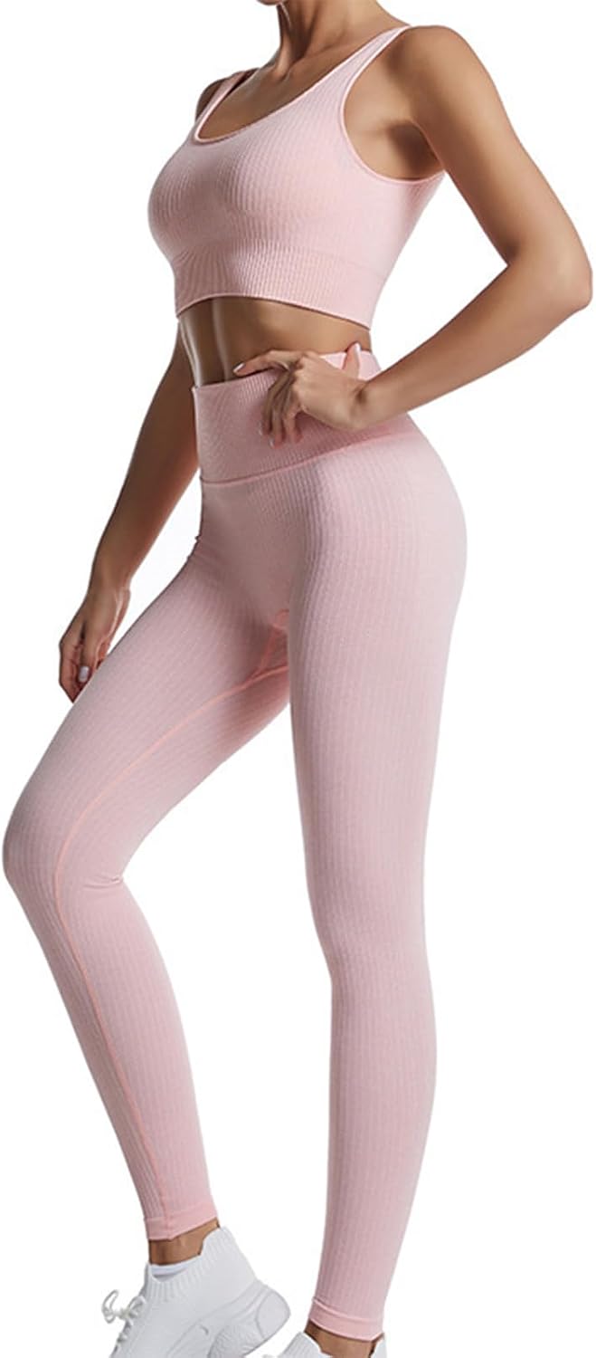 Women's Sports Suits, Jogging Suit, Sports Sets, 2-Piece Workout Outfit Set, Sport Crop Top + High Waist Yoga Leggings, Yoga Outfit, Casual Suit, Sportswear
