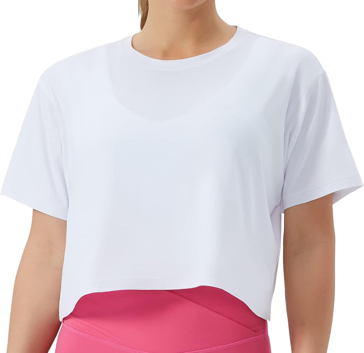 Women's Workout Crop Tops Boxy Yoga Basic Cropped T-Shirts