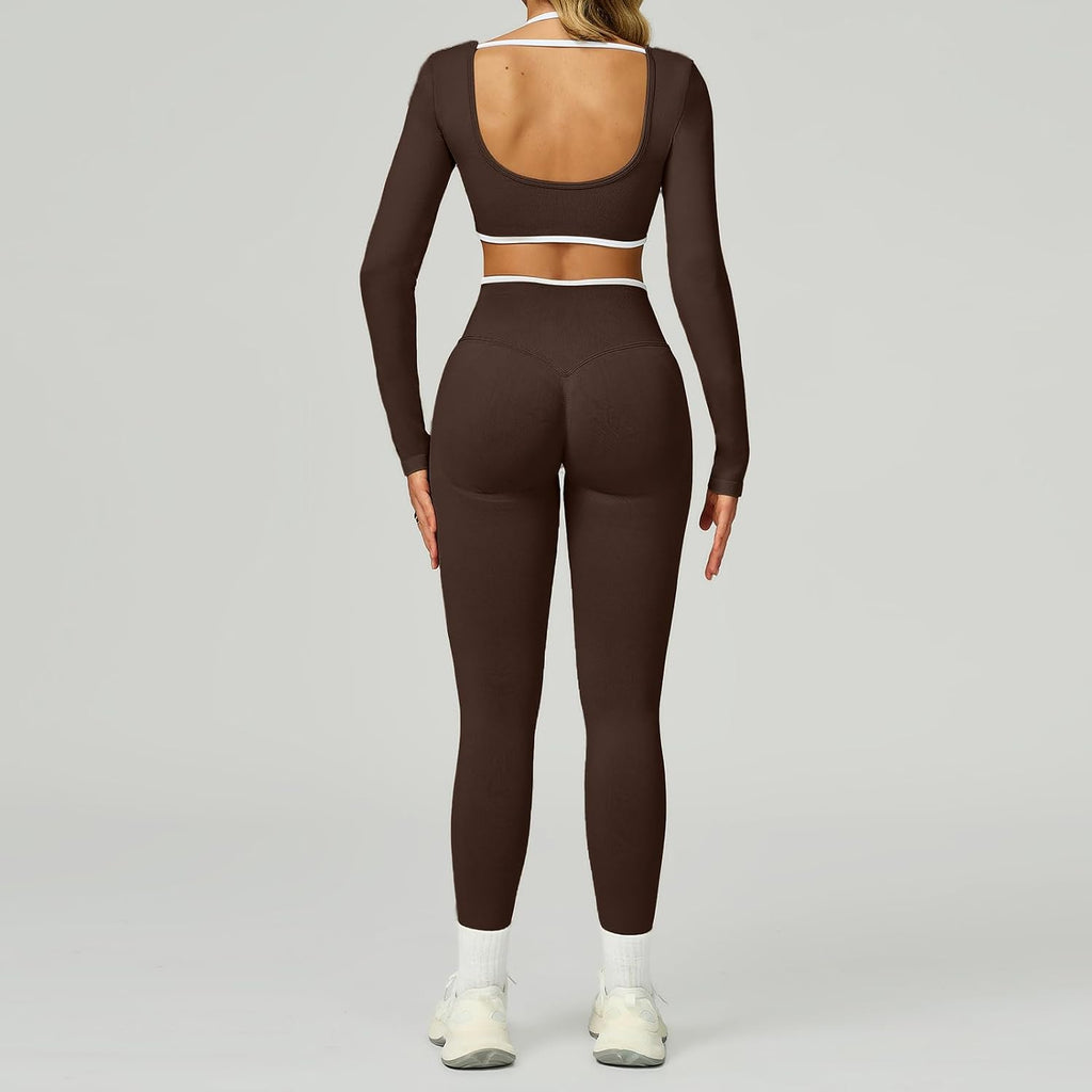 Workout Sets for Women 2 Piece Seamless Long Sleeve Crop Top and High Waist Scrunch Butt Lifting Leggings Yoga Outfits