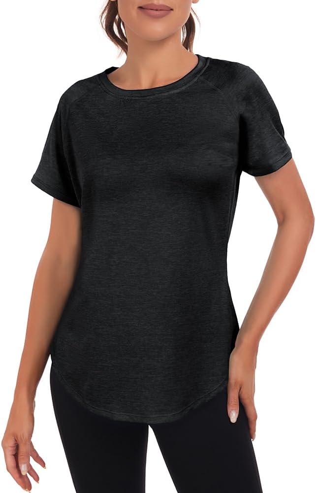Women's Gym Shirts, Short Sleeve Lightweight Moisture Wicking Quick Dry Back Mesh Loose Fit Sports Tops for Ladies
