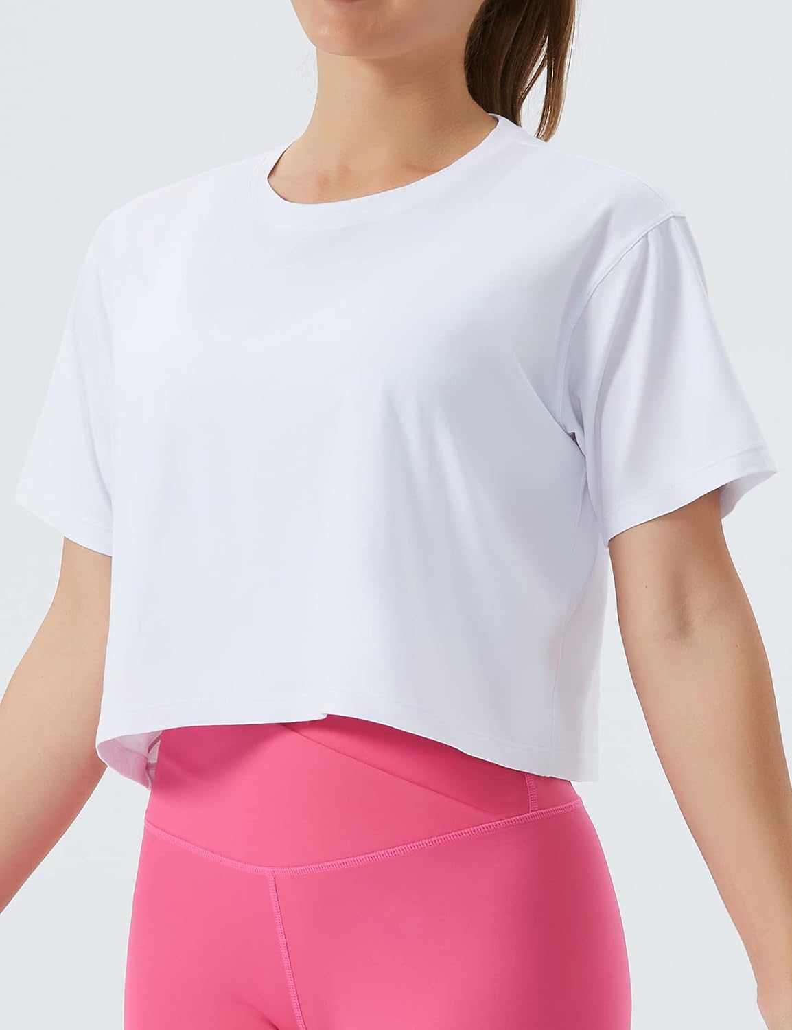 Women's Workout Crop Tops Boxy Yoga Basic Cropped T-Shirts