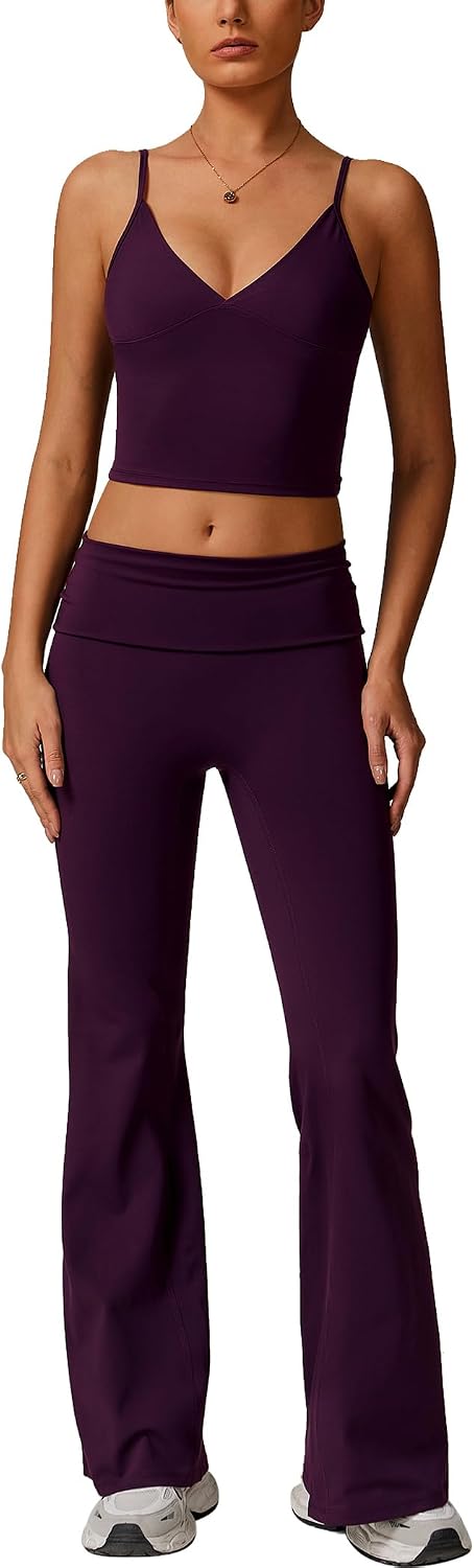 Women's 2-Piece Sports Set for Fitness: Spaghetti Straps Gym Set with Padded V-Neck Tank Top and Leggings - Summer Sportswear for Yoga, Pilates and Workout