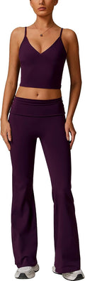 Women's 2-Piece Sports Set for Fitness: Spaghetti Straps Gym Set with Padded V-Neck Tank Top and Leggings - Summer Sportswear for Yoga, Pilates and Workout