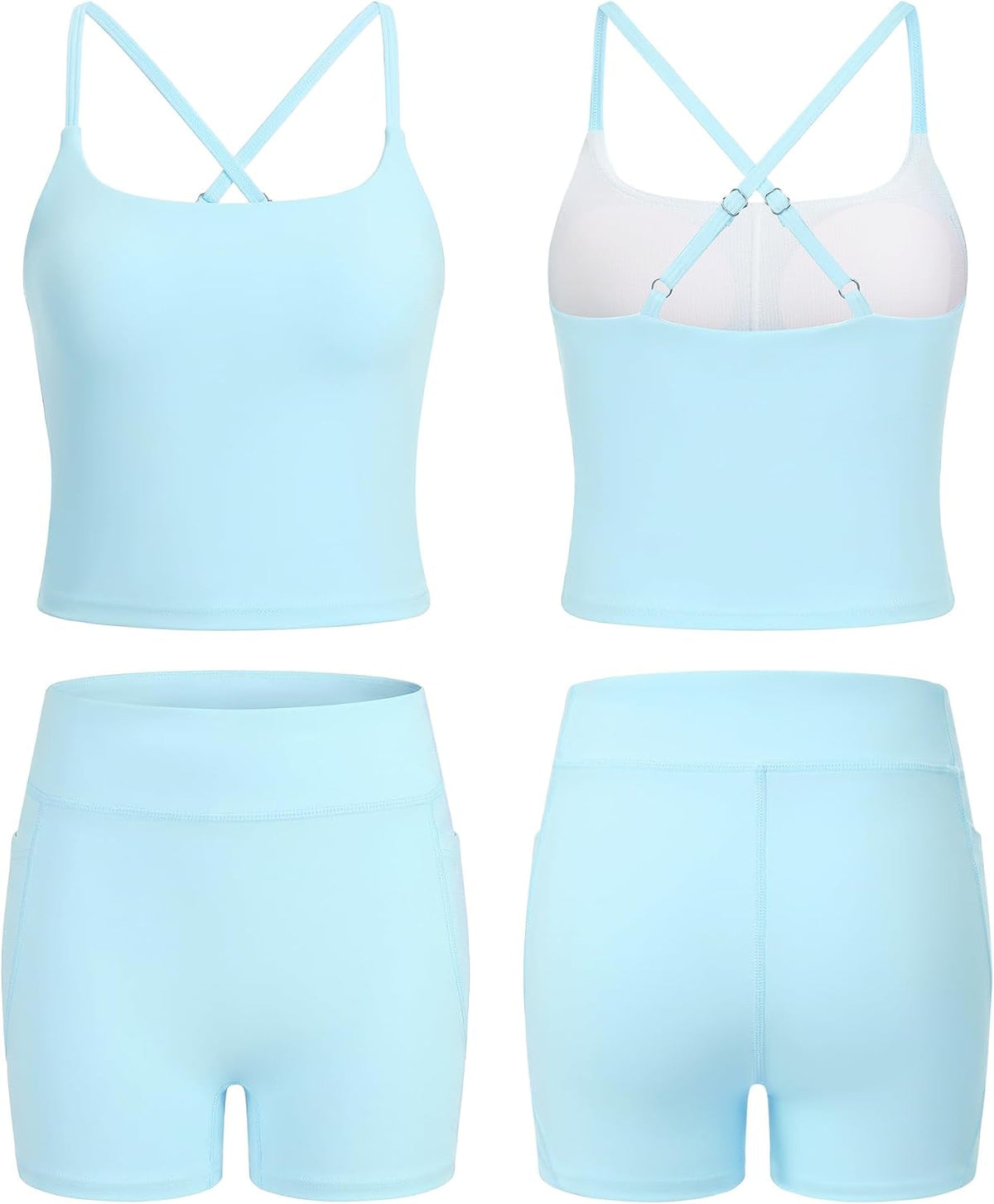 Girls 2 Piece Active Outfits Cami Tank Top Yoga Shorts Set