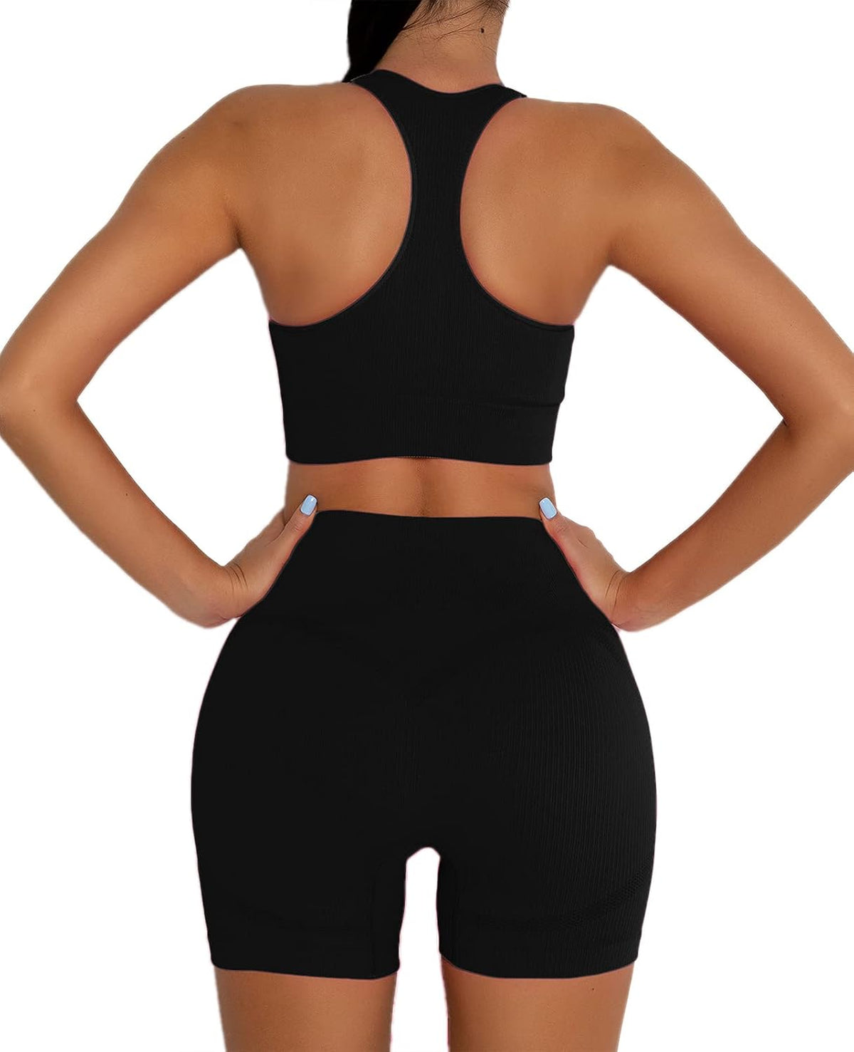 Workout Sets Two Piece Outfits for Women Clothes Gym Yoga Seamless Racerback Sports Bra Tank Tops with Biker Shorts