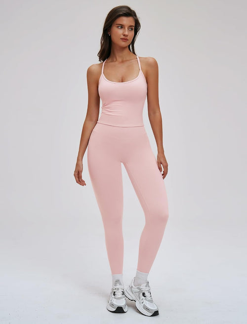 2 Piece Workout Sets for Women Racerback Crop Tank Top High Waist Tummy Control Leggings Gym Yoga Pilates Outfits