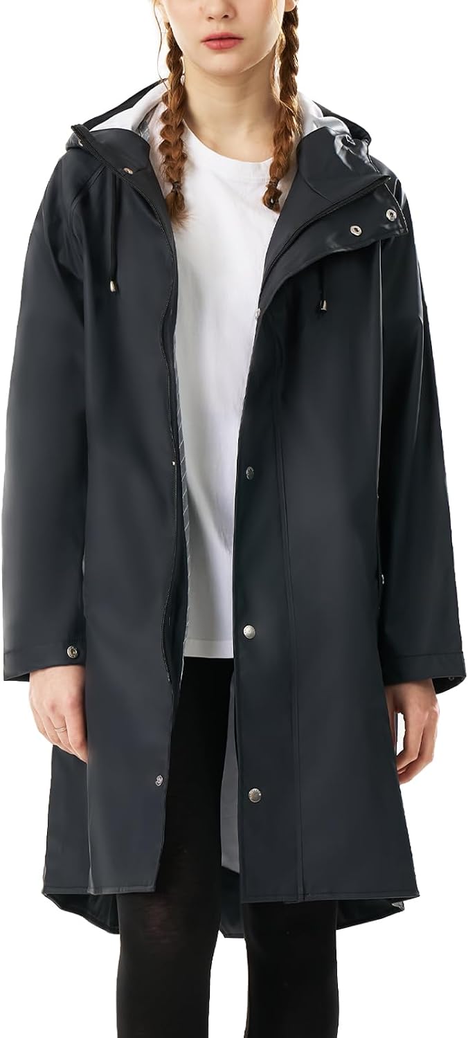 Raincoat for Women Waterproof Rain Jackets with Hooded Hiking Coat Outdoor Lightweight Windbreaker Hood Trench Coat