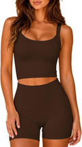 Womens Two Piece Workout Sets Longline Tank Top with Built in Bra High Waisted Shorts Gym Set Pilates Outfits