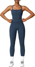 Sportanzug Zweiteiler Damen fur Fitness: Neckholder Sommer Outfits mit Polster und hohe  Leggings - Gym Set mit Riemenrücken fur Yoga, Pilates und Workout