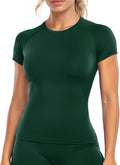 Gym Workout Tops for Women Short Sleeve Longline Athletic Tops Fitted Crew Neck Yoga Sports Compression T-Shirts