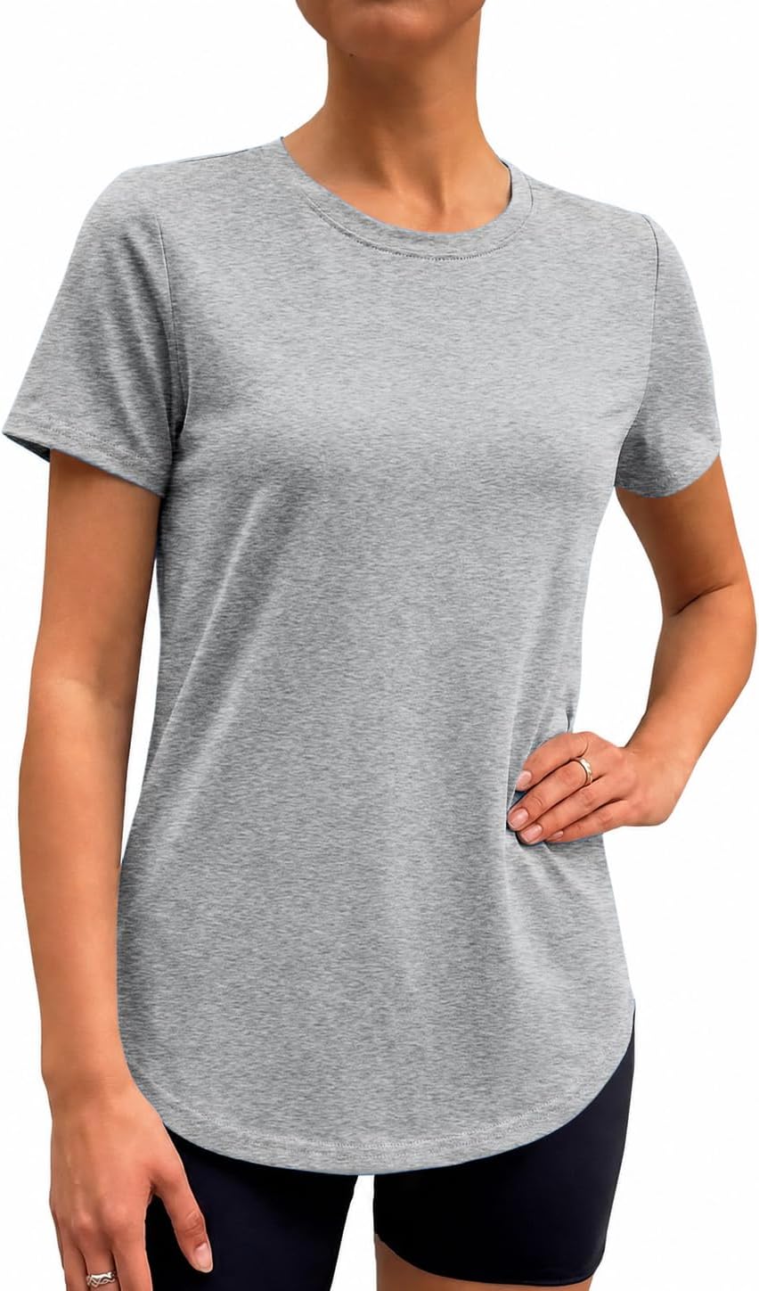 Women's Sports Shirt Fitness Crew Neck T-Shirt Short Sleeve Workout Tops Lightweight Gym Tops