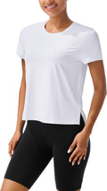 Ice Silk Women's Short Sleeve Workout Shirts Loose Fit Side Slits Athletic Tee Tops