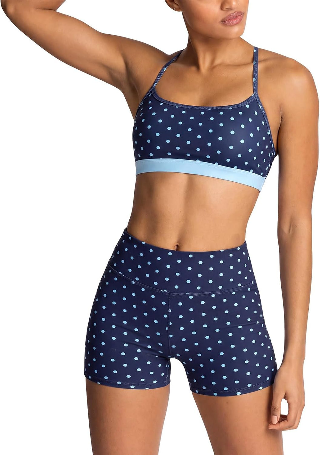 2 Piece Polka Dot Workout Sets for Women Padded Sports Bra Biker Shorts Set