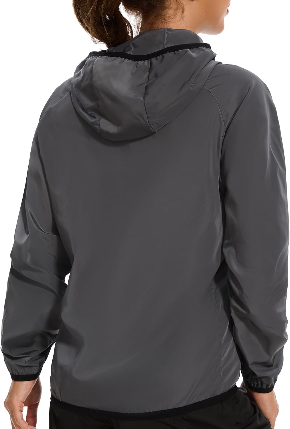 Women Rain Jacket with Hood Zipper Rain Coat Long Sleeves Raincoat Stylish Rain Suit Top Outdoor Travel Coat