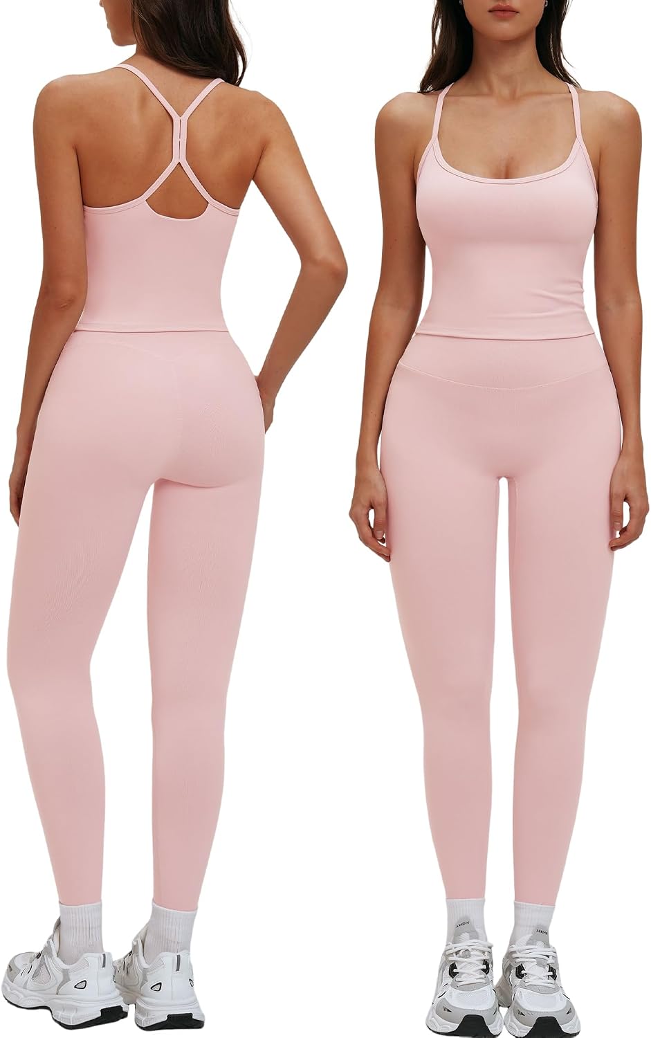 2 Piece Workout Sets for Women Racerback Crop Tank Top High Waist Tummy Control Leggings Gym Yoga Pilates Outfits