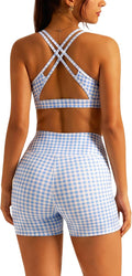 Gingham Workout Sets for Women Two Pilates Yoga Outfits