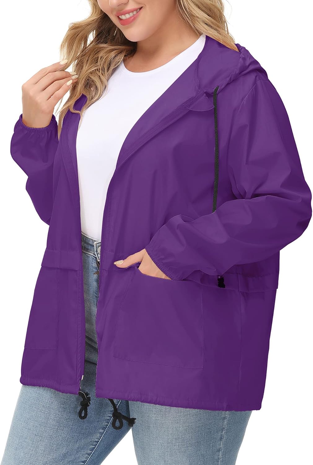 Plus Size Raincoat Women Waterproof Rain Jacket Packable Outdoor Hooded Windbreaker