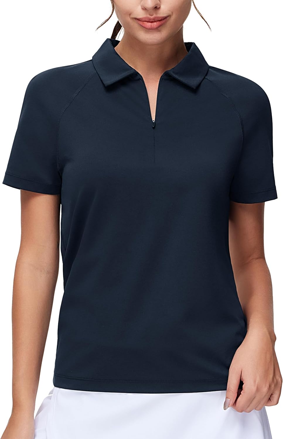 Women's Short Sleeve Polo Shirts Zip Up Quick Dry Breathable Collared Golf Workout Tops