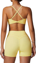 Workout Sets for Women 2 Piece V Neck Twist Back Sports Bra High Waist Biker Shorts Yoga Outfits