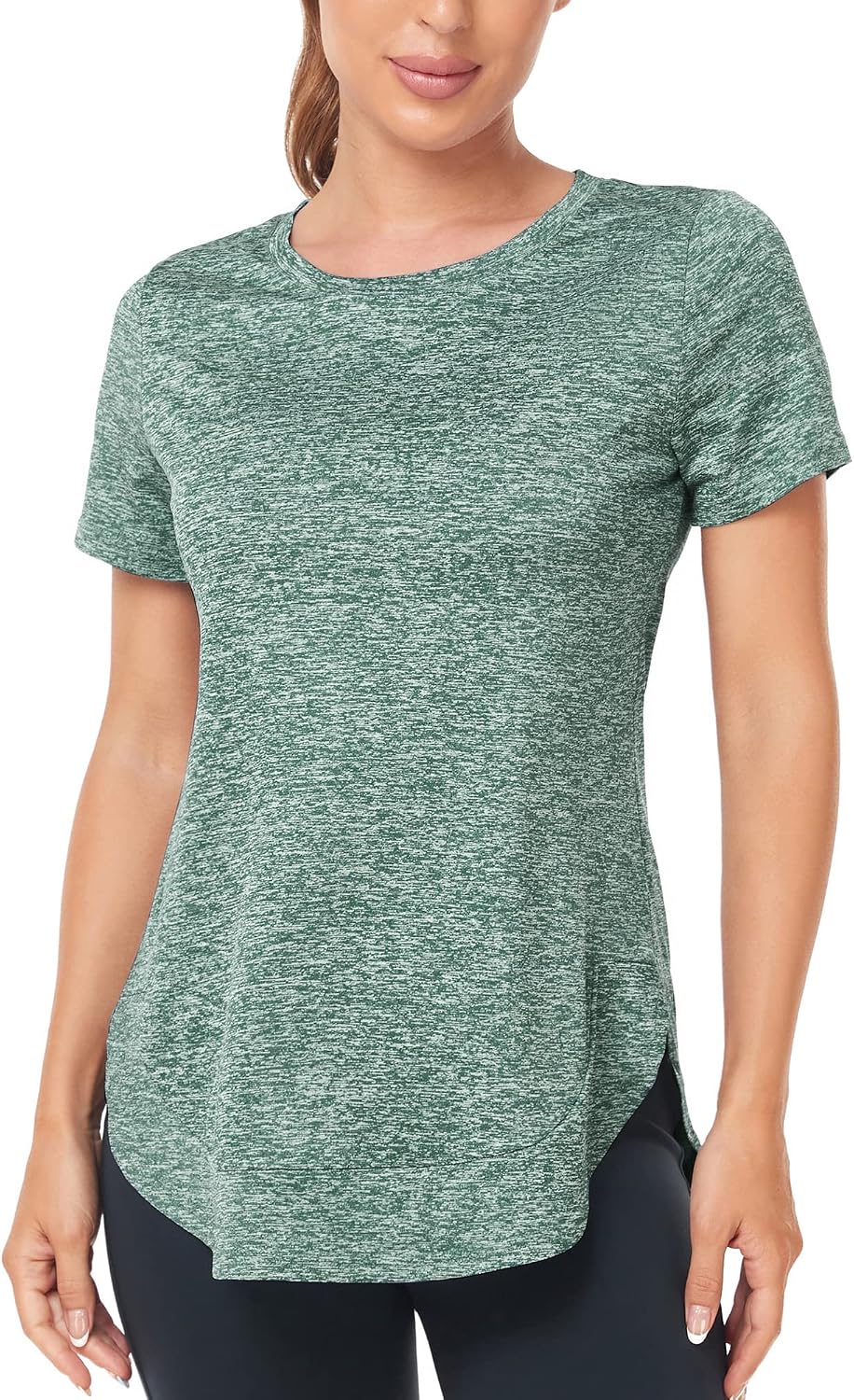 Women's Short Sleeve Workout Shirts Athletic Casual Tops Quick Dry Gym Soprt Tee Side Split