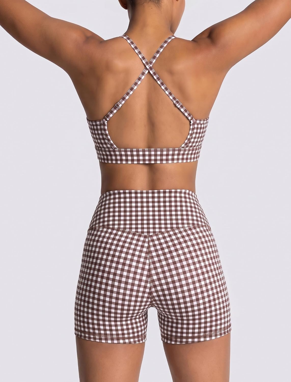 Workout Sets for Women 2 Piece Color Block Strappy Sports Bra High Waist Shorts Gym Yoga Pilates Outfits
