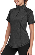 Sportshirt Damen Kurzarm Funktions T-Shirt Damen Sport Oberteile Gym Workout Tops Laufen Shirt Fitness Shortsleeve mit 1/4 Reißverschluss
